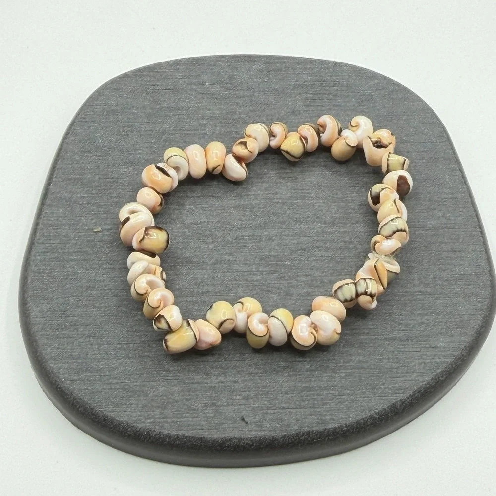Natural Shell Chip Stretch Bracelet Peach Cream Brown Boho Coastal Beach Jewelry